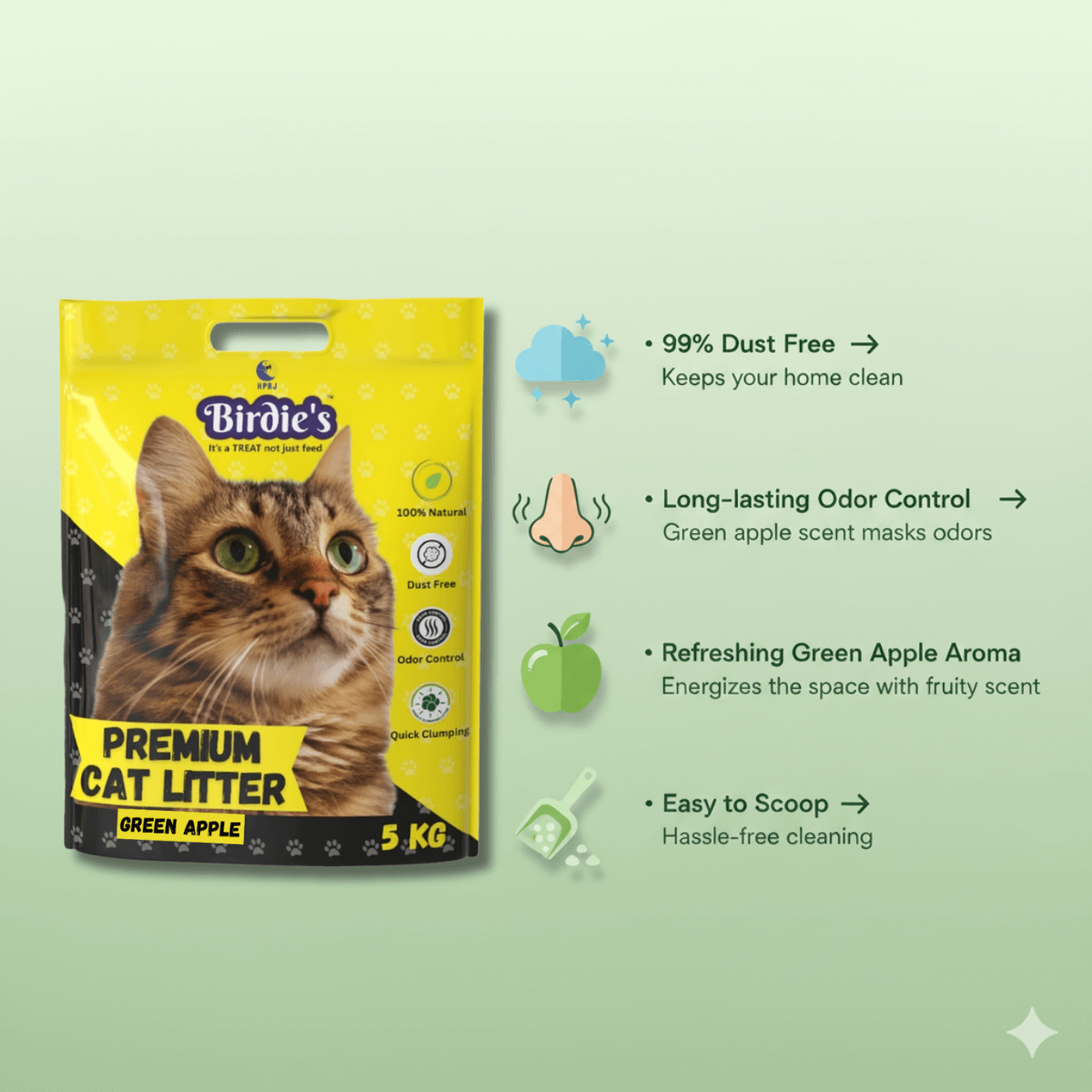 Birdie’s Green Apple Cat Litter | 5kg | Fresh & Dust-Free