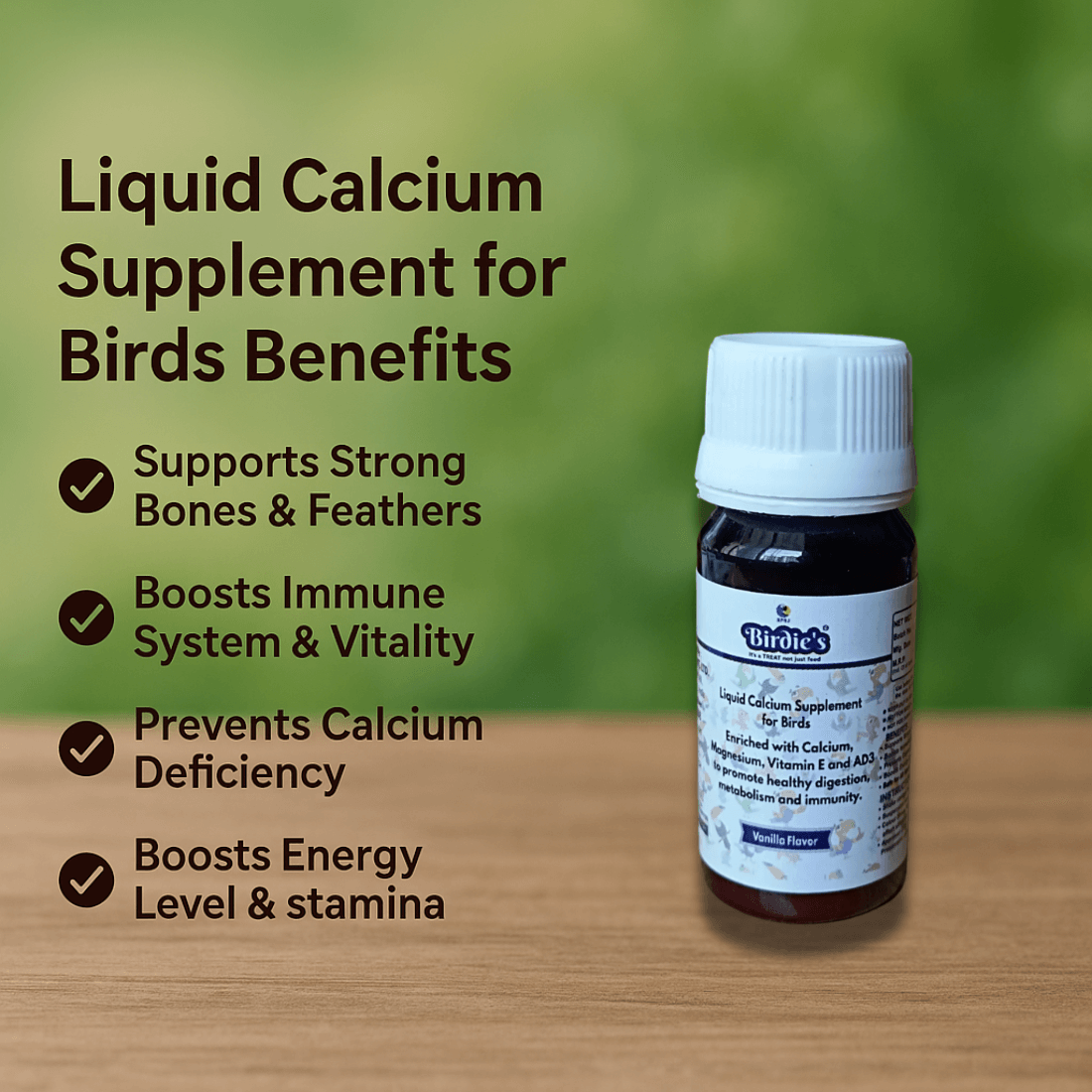 Birdie’s Liquid Calcium Supplement for Birds | 30 ml | With Magnesium, Vitamin E & AD3 | Supports Bone Strength, Immunity & Digestion