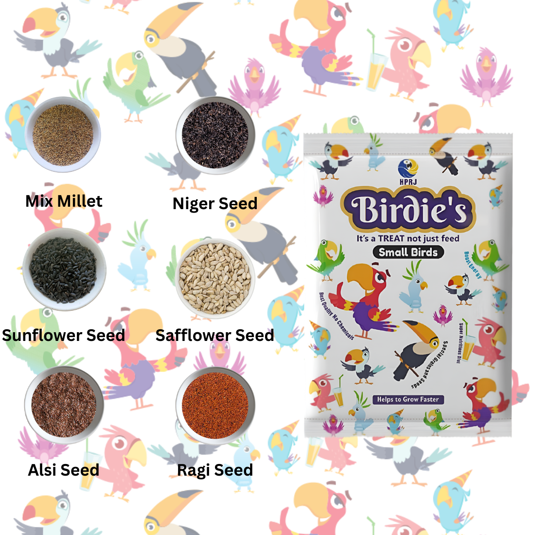 Birdie's Mix of 23 Different Seed Food for Small Birds - (500 G), Balance Diet, High Nutritious, 100% Natural - Chemical Free, Strengthen Feather, Bright Colour, Stronger Bone, Veterinary Approve