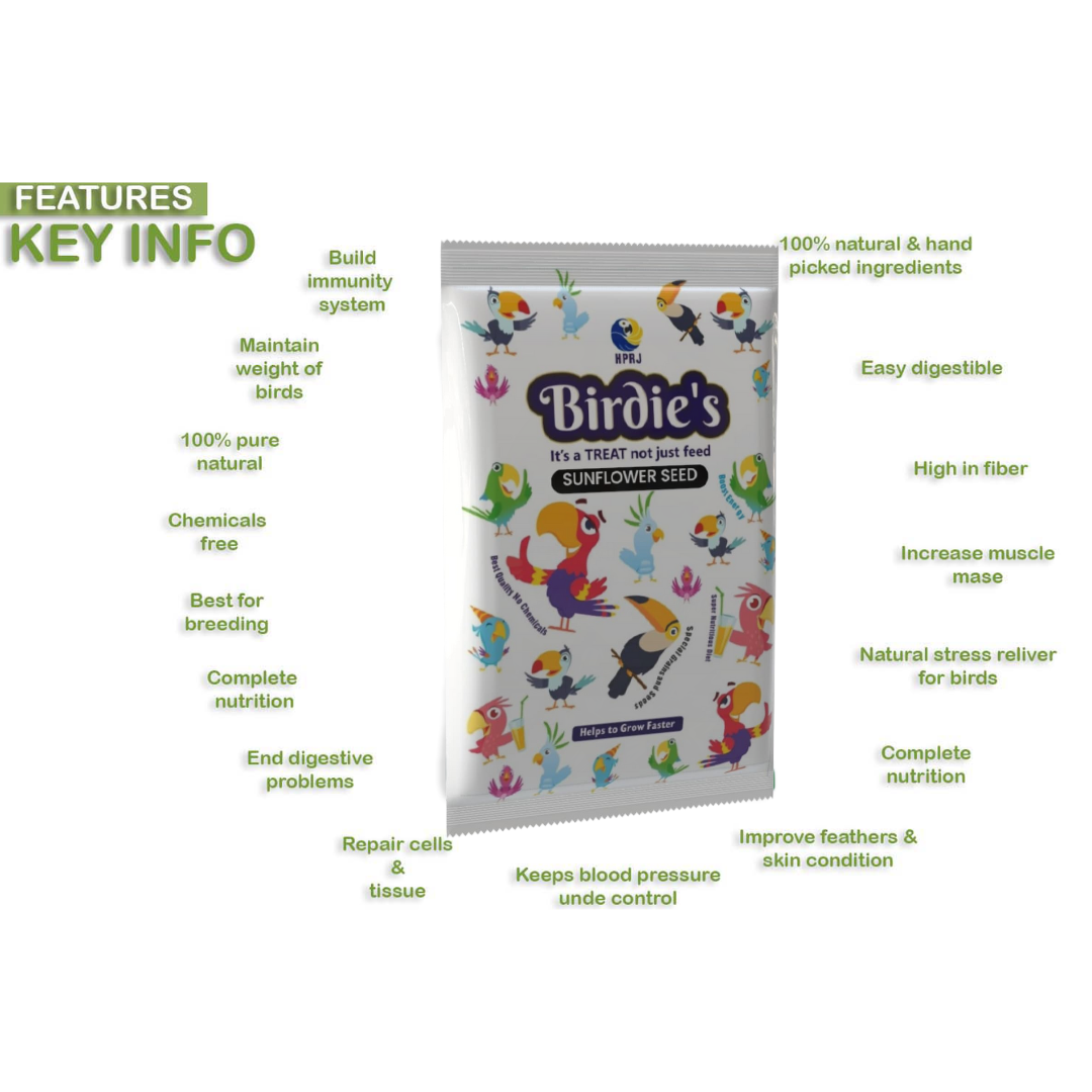 Birdie's Combo of Sunflower Seed 500g + 1Kg Mix Seeds for Medium Size Birds + 1Kg Mix Seeds for Big Birds (COKATIEL, Parakeet, Conure, Cockatoo, Macaw & African Grey), 100% Natural and Chemical Free.