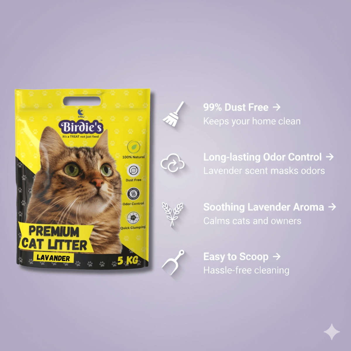 Birdie’s Lavender Cat Litter | 5kg | Soothing Scent & Dust-Free