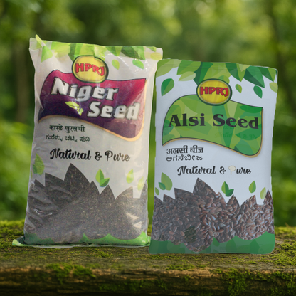 Birdie's Combo of Alsi (Flax) 1KG + 1KG Niger Seed (Black Seed) Food Birds (Lovebird, Budgies, COKATIEL, Parakeet, Conure, Cockatoo & Macaw), Chemical Free & 100% Natural