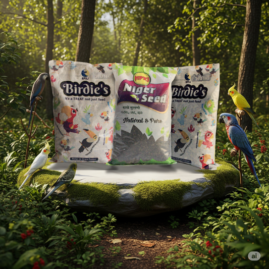 Birdie's Combo of Niger Seeds 1Kg + 1Kg Mix Seeds for Medium Size Birds + 1Kg Mix Seeds for Big Size Birds (COKATIEL, Parakeet, Conure, Cockatoo, Macaw & African Grey), Chemical Free, 100% Natural.