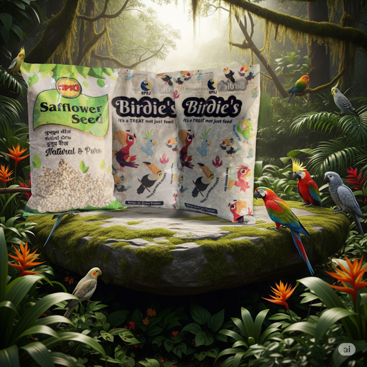 Birdie's Combo of Safflower Seed 1Kg + 1Kg Mix Seeds for Medium Size Birds + 1Kg Mix Seeds for Big Birds (COKATIEL, Parakeet, Conure, Cockatoo, Macaw & African Grey), 100% Natural and Chemical Free.