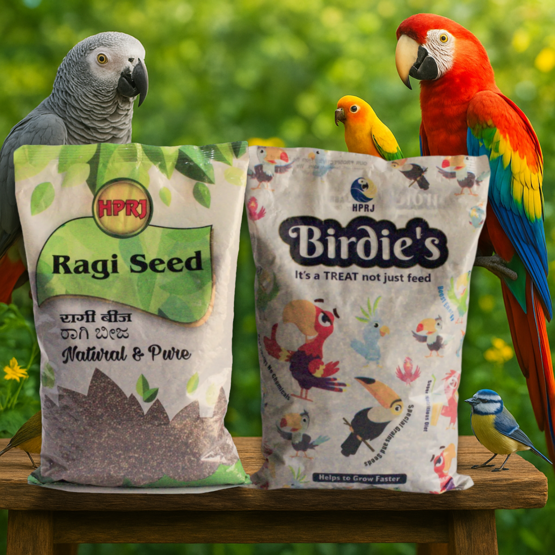 Birdie's Combo of Ragi Millet 1Kg + 1Kg Mix Seeds for Big Size Birds (Cockatoo, Macaw & African Grey), Chemical Free, All Natural Seeds, Veterinary Approved