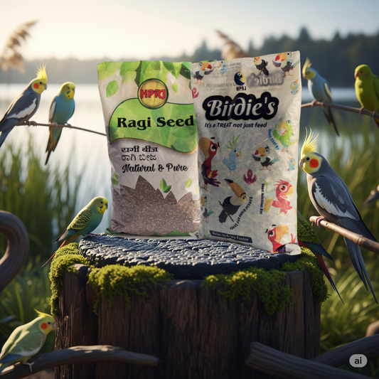 Birdie's Combo of Ragi (Finger Millet) 1Kg + 1Kg Mix Seeds for Medium Size Birds (COKATIEL, Parakeet & Conure), Chemical Free, Natural Seeds, Veterinary Approved.