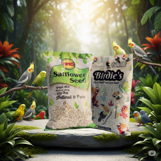 Birdie's Combo of Safflower Seed 1Kg + 1Kg Mix Seeds Medium Size Birds (COKATIEL, Parakeet & Conure), 100% Natural and Chemical Free, Veterinary Approved