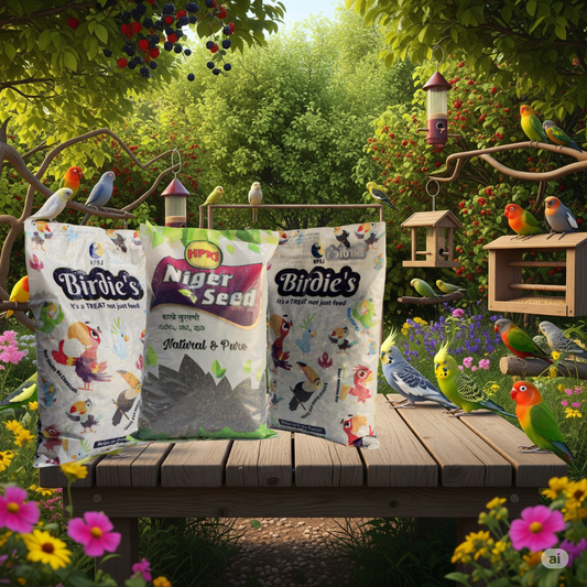 Birdie's Combo of Niger Seeds 1Kg + 1Kg Mix Seeds for Small Size Birds + 1Kg Mix Seeds for Medium Size Birds (Lovebird, Budgies, COKATIEL, Parakeet & Conure), Chemical Free, 100% Natural.