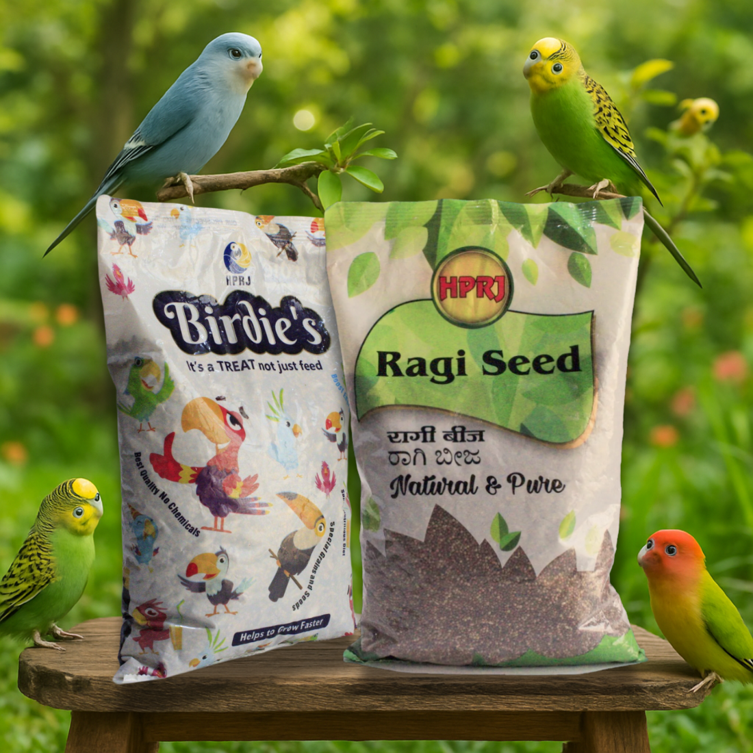 Birdie's Combo of Ragi Millet 1Kg + 1Kg Mix Seeds for Small Size Birds (Lovebird & Budgies), Chemical Free, Natural Seeds, Veterinary Approved