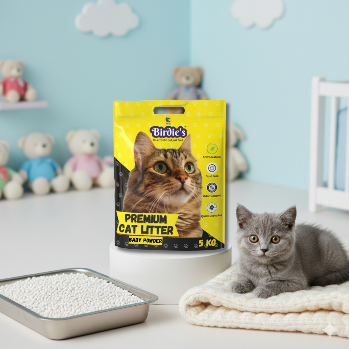 Birdie’s Baby Powder Cat Litter | 5kg | Soft & Dust-Free