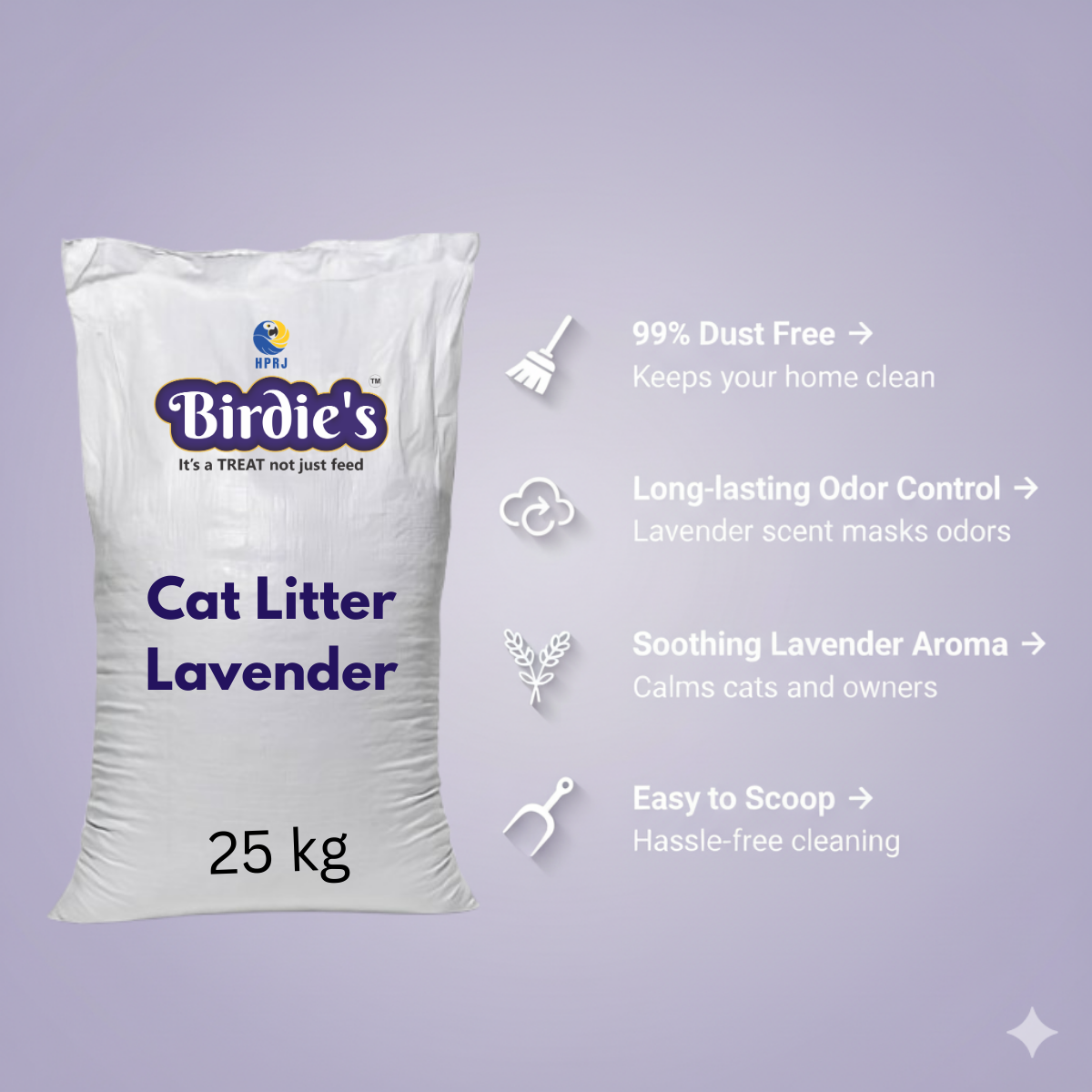 Birdie’s Lavender Cat Litter | 25kg Bulk Bag | Soothing Scent & Dust-Free
