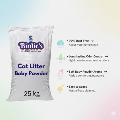 Birdie’s Baby Powder Cat Litter | 25kg Bulk Bag | Soft & Dust-Free