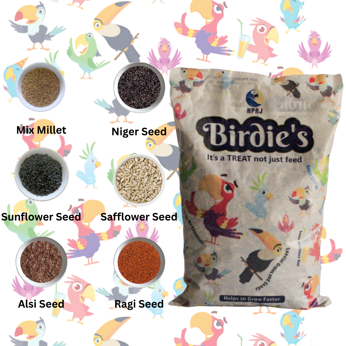 Birdie's Combo of Alsi Seeds 1Kg + 1Kg Mix Seeds for Medium Size Birds +1Kg Mix Seeds for Big Size Birds (COKATIEL, Parakeet, Conure, Cockatoo, Macaw & African Grey ), Chemical Free, 100% Natural.