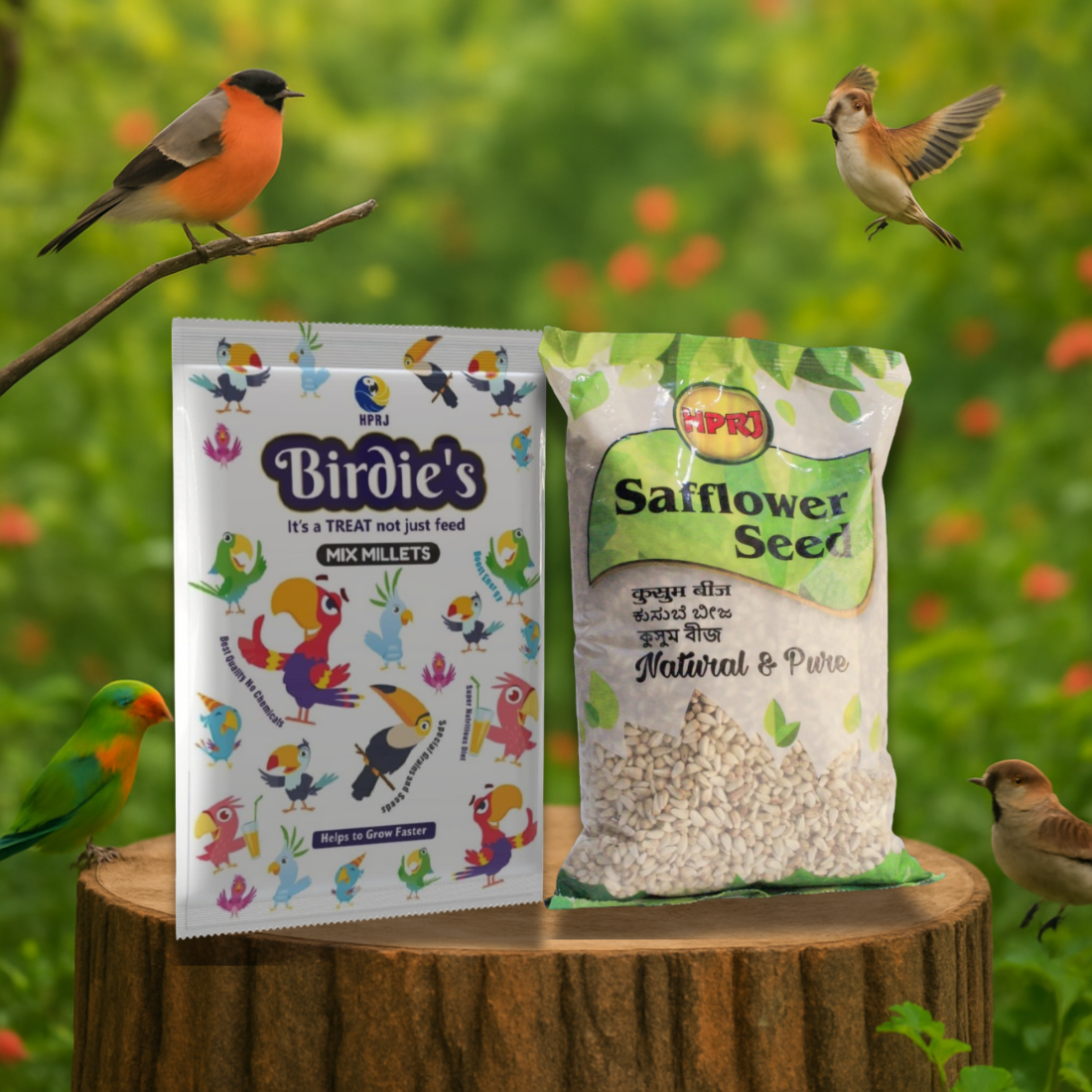 Birdie's Combo of Safflower Seed 1Kg + 1Kg Mix Millet (KANGANI) Birds (Lovebird, Budgies, COKATIEL, Parakeet, Conure, Cockatoo, Macaw & African Grey), 100% Natural, Chemical Free