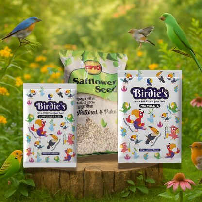 Birdie's Combo of Sunflower Seeds 500g + Safflower Seeds 1Kg + 1Kg Mix Millet (KANGANI) Birds (Lovebird, Budgies, COKATIEL, Parakeet, Conure, Cockatoo, Macaw & African Grey), 100% Natural.