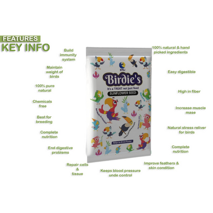 Birdie's Combo of Sunflower(Big Bird) 500g + 1 Kg Safflower Seeds Birds (Lovebird, Budgies, COKATIEL, Parakeet, Conure, Cockatoo, Macaw & African Grey), 100% Natural and Chemical Free